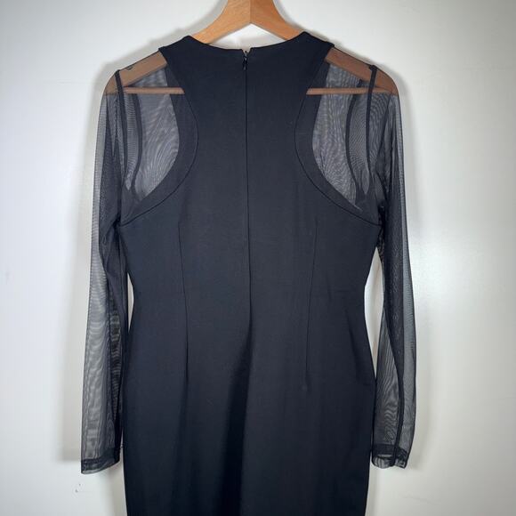 Calvin Klein Black Mesh Sleeve Bodycon Cocktail Dress Glam Minimalist Chic 6 LBD - Picture 9 of 14